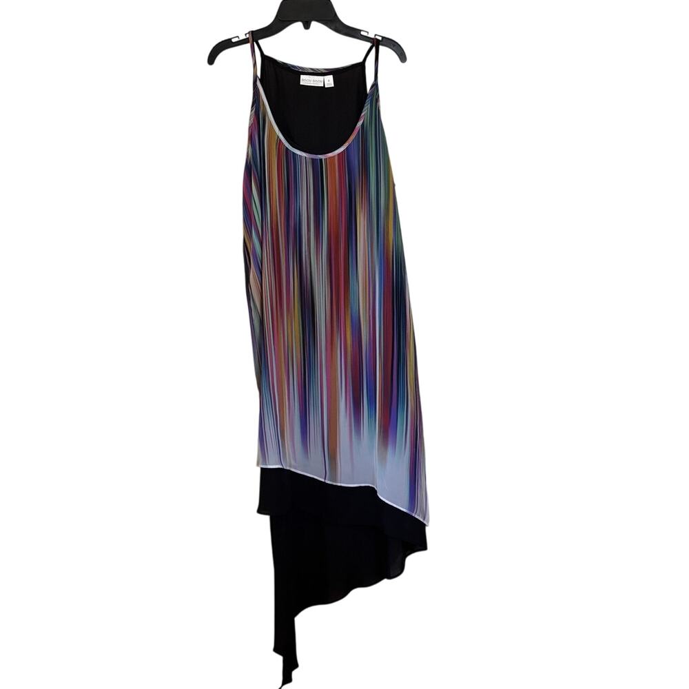 Bisou Bisou Women’s Black Rainbow Striped Asymmetrical Dress Size 6 Artsy